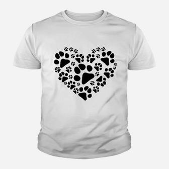 Dog Paw Print Love Heart Graphic Kid T-Shirt - Seseable