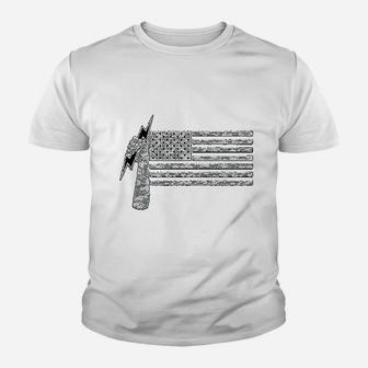 Electrician American Flag Electrical Worker Kid T-Shirt - Seseable