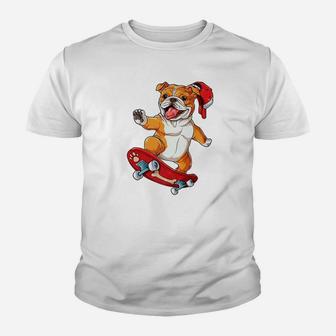 English Bulldog Skateboard Dog Skater Skateboarding Kid T-Shirt - Seseable