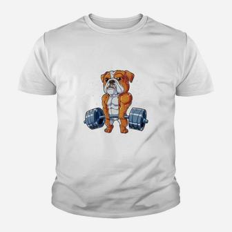 English Bulldog Weightlifting Deadlift Fitness Gym Kid T-Shirt - Seseable