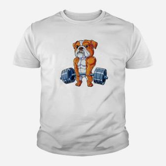 English Bulldog Weightlifting Funny Deadlift Men Fitness Gym Premium Kid T-Shirt - Seseable