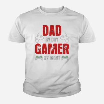 Fathers Day Dad By Day Gamer By Night Funny Kid T-Shirt - Seseable