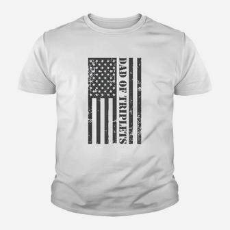 Fathers Day Triplet Dad American Flag Dad Of Triplets Gif Kid T-Shirt - Seseable