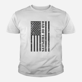 Fathers Day Triplet Dad American Flag Dad Of Triplets Gift Kid T-Shirt - Seseable