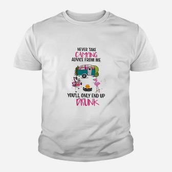 Flamingo Never Take Camping Advice From Me Kid T-Shirt - Seseable