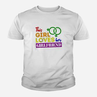 Funny Lgbt Gay Lesbian Pride This Girl Loves Her Girlfriend Kid T-Shirt - Seseable