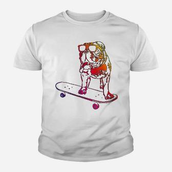 Funny Skateboard English Bulldog Kid T-Shirt - Seseable