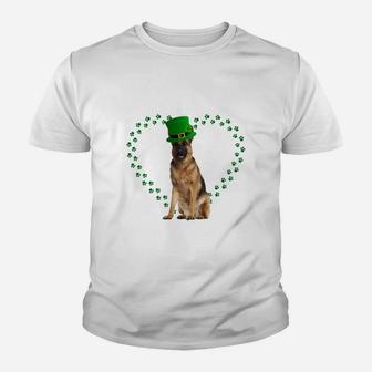 German Shepherd Heart Paw Leprechaun Hat Irish St Patricks Day Gift For Dog Lovers Kid T-Shirt - Seseable