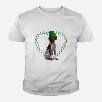 German Shorthair Pointer Heart Paw Leprechaun Hat Irish St Patricks Day Gift For Dog Lovers Kid T-Shirt - Seseable