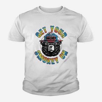 Get Your Smokey On Smokey Bear Tie Dye Graphic Kid T-Shirt - Seseable