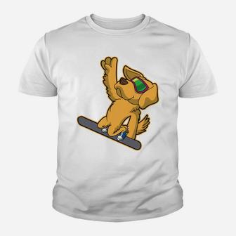 Golden Retriever Dog Snowboarding Kid T-Shirt - Seseable