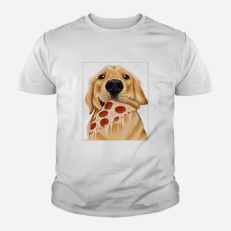 Golden Retriever Eating Pizza Dog With A Slice Of Pizza Kid T-Shirt - Seseable