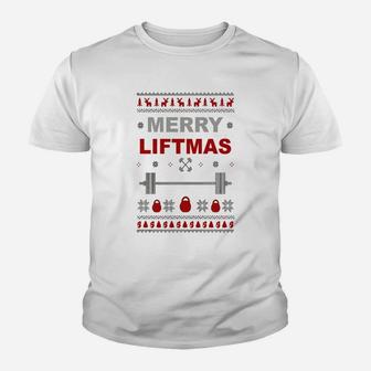 Gym Merry Liftmas Christmas Ugly Sweater Kid T-Shirt - Seseable