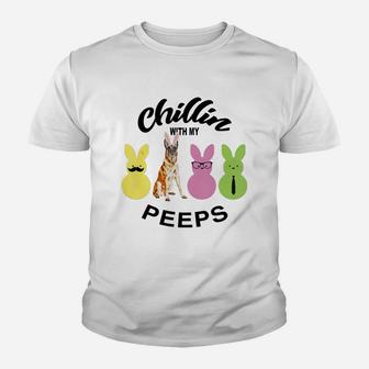 Happy 2021 Easter Bunny Cute Belgian Malinois Chilling With My Peeps Gift For Dog Lovers Kid T-Shirt - Seseable