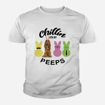 Happy 2021 Easter Bunny Cute Spaniel Chilling With My Peeps Gift For Dog Lovers Kid T-Shirt - Seseable