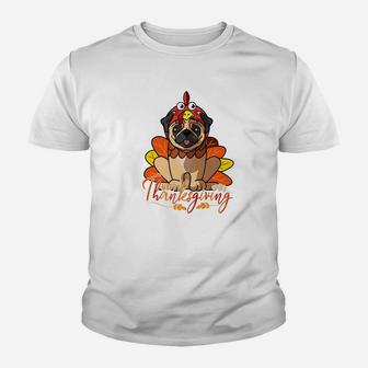 Happy Thanksgiving Pug Turkey Dog Costume Kid T-Shirt - Seseable