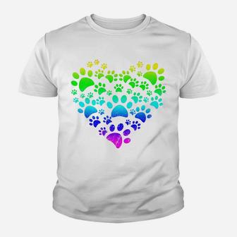 Heart Dog Paws Cute Kawaii Gift For Animal Lovers Kid T-Shirt - Seseable