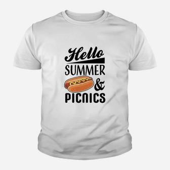 Hello Summer And Picnics With Hot Dog Kid T-Shirt - Seseable
