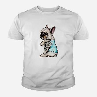 Hipster Französische Bulldogge Kinder Tshirt, Modisches Haustier Motiv Kinder Tshirt - Seseable