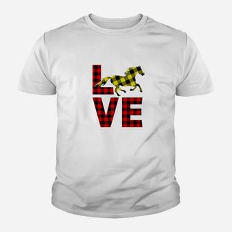 Horse Christmas Love Cute Buffalo Plaid Design Kid T-Shirt - Seseable