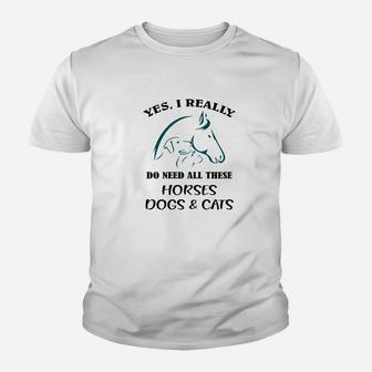 Horses Dogs And Cats Premium Pet Lovers Owners Gift Kid T-Shirt - Seseable