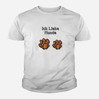 Hunde-Liebhaber Kinder Tshirt mit Pfotenabdruck, Ich Liebe Hunde Design - Seseable