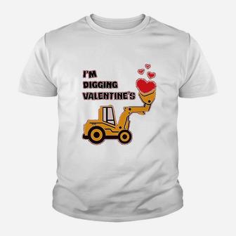 I Am Digging Valentines Gift For Tractor Loving Boys Kid T-Shirt - Seseable