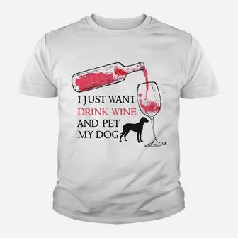 I Just Want To Drink Wine And Pet My Dog Pet Lovers Kid T-Shirt - Seseable