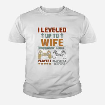 I Leveled Up To Wife Video Games Promoted To Bride Kid T-Shirt - Seseable