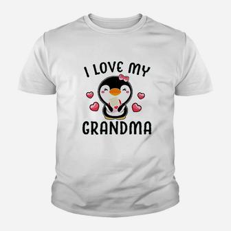 I Love My Grandma With Cute Penguin And Hearts Youth T-shirt - Seseable