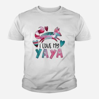 I Love My Yaya Pink And Blue Fox With Hearts Toddler Youth T-shirt - Seseable