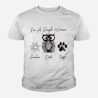 Im A Simple Woman Sunshine Owls Dogs Kid T-Shirt - Seseable