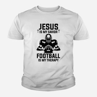 Jesus Is My Savior Football Is My Therapy Funny Football Lover Gift Kid T-Shirt - Seseable
