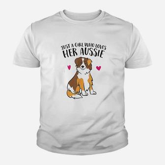 Just A Girl Who Loves Australian Shepherds Aussie Dog Kid T-Shirt - Seseable