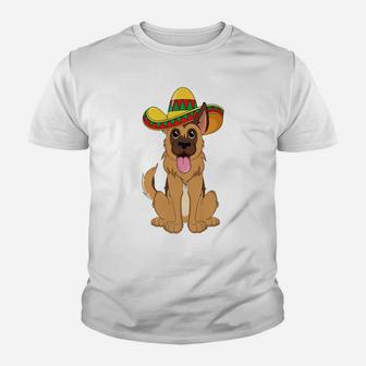 Kids Cinco De Mayo German Shepherd Dog Sombrero Kid T-Shirt - Seseable