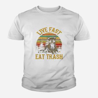 Live Fast Eat Trash Funny Raccoon Camping Vintage Kid T-Shirt - Seseable