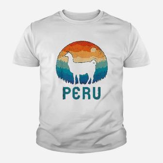 Llama Retro Machu Picchu Peru Vintage Alpaca Nazca Llamas Kid T-Shirt - Seseable