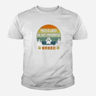 Love Dogs Rescue Rescued Is My Favorite Breed Vintage Paw Kid T-Shirt - Seseable