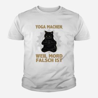 Lustiges Yoga-Katzen-Kinder Tshirt Yoga, weil Mord falsch ist, Weiß - Seseable