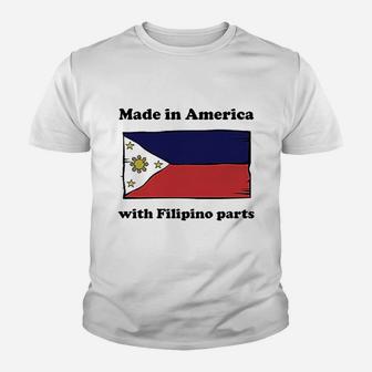 Made In America With Filipino Parts Funny Philippines Flag Youth T-shirt - Seseable