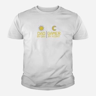 Mens Dad By Day Gamer By Night Funny Fathers Day Daddy Gift Premium Kid T-Shirt - Seseable