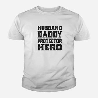 Mens Family Fathers Day Husband Daddy Protector Hero Father Dad Kid T-Shirt - Seseable