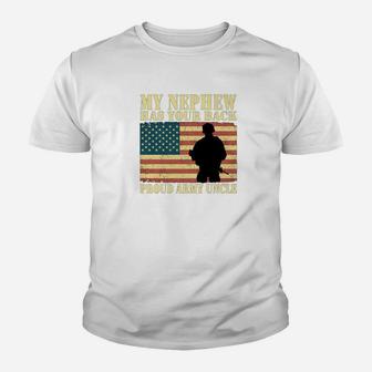 Mens My Nephew Has Your Back Proud Army Uncle Family Gifts Kid T-Shirt - Seseable