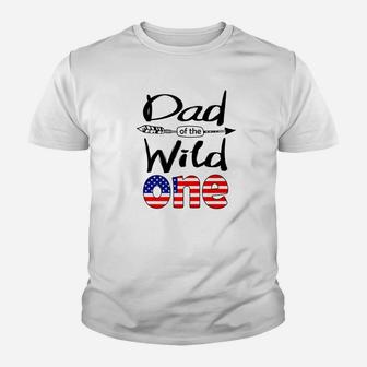 Mens White American Dad Of The Wild One Birthday America Flag Premium Kid T-Shirt - Seseable