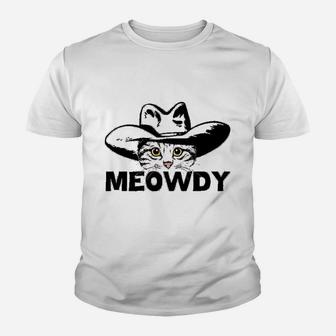 Meowdy Funny Mashup Between Meow And Howdy Cat Meme Kid T-Shirt - Seseable