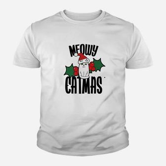 Meowy Catmas Cat Lover Funny Christmas Tee Shirts Kid T-Shirt - Seseable