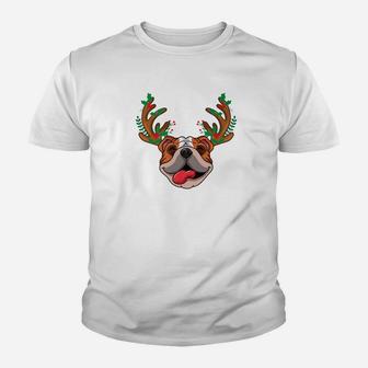 Merry Bulldog Christmas Funny Moose Horn Xmas Kid T-Shirt - Seseable