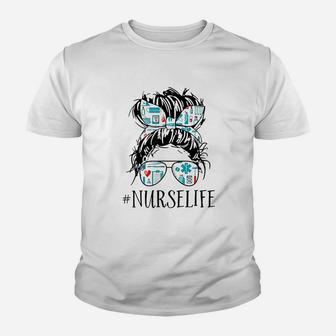 Messy Hair Woman Bun Nurse Life Healthcare Life Kid T-Shirt - Seseable