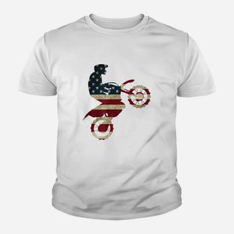 Motocross America Flag Vintage Kid T-Shirt - Seseable