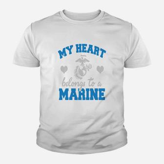My Heart Belongs To A Marine Marine Kid T-Shirt - Seseable